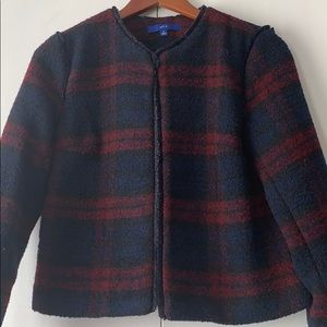 APT. 9 navy and burgundy plaid short jacket